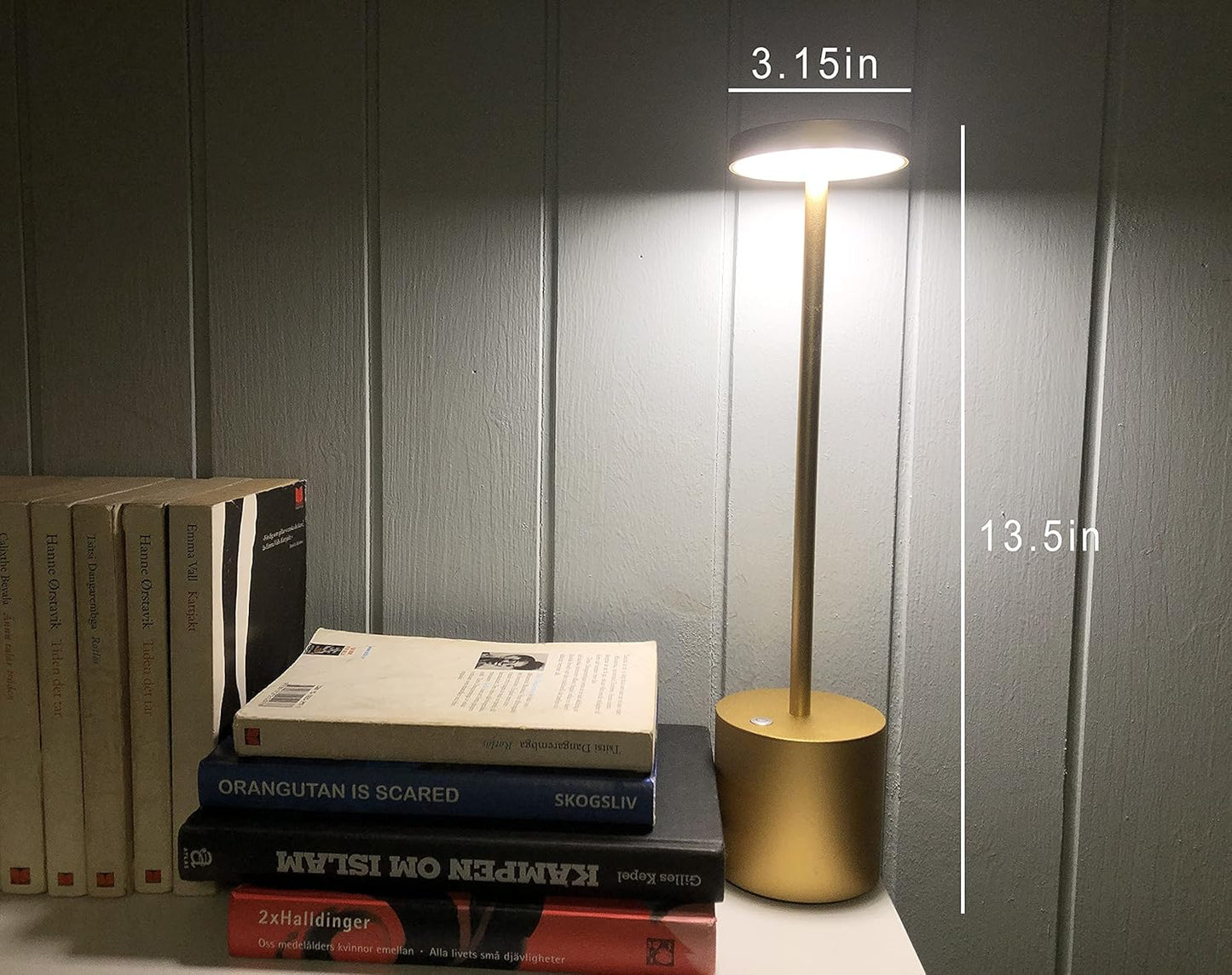 Cordless Table Lamp, Rechargeable LED Battery 6000Mah Metal USB Portable Powered Desk Lamp, 3 Levels Brightness Light for Restaurants Outdoor (13.25In Gold)