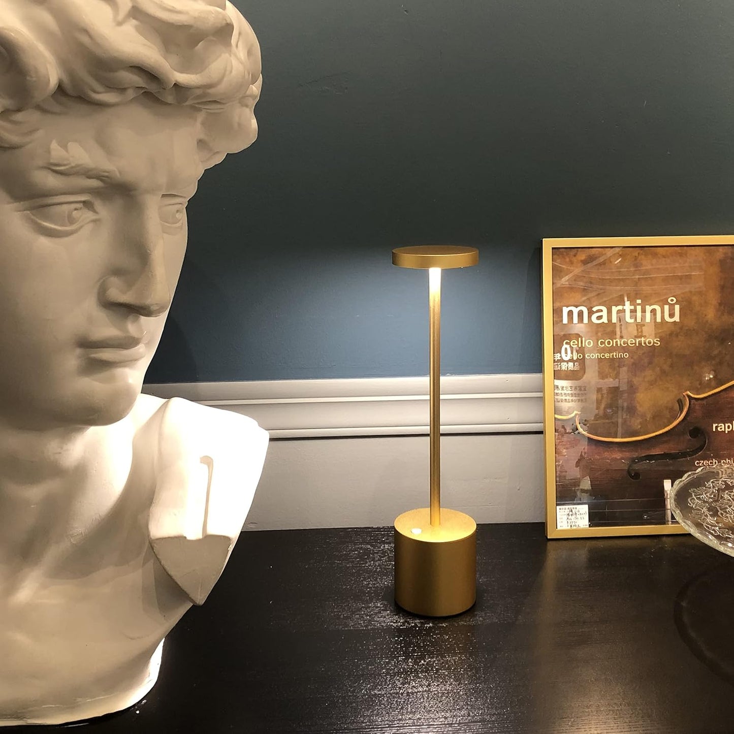 Cordless Table Lamp, Rechargeable LED Battery 6000Mah Metal USB Portable Powered Desk Lamp, 3 Levels Brightness Light for Restaurants Outdoor (13.25In Gold)